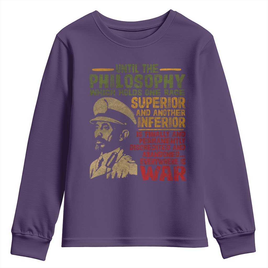 Haile Selassie Youth Sweatshirt War Speech Lion of Judah Rasta Jah Bless - Wonder Print Shop