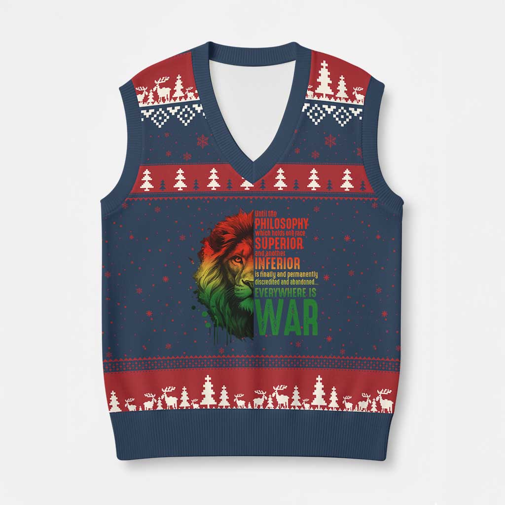 Lion of Judah V-Neck Knit Sweater Vest Rasta Haile Selassie War Speech Jah Bless - Wonder Print Shop
