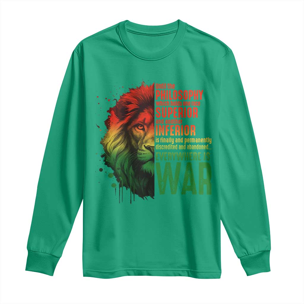 Lion of Judah Long Sleeve Shirt Rasta Haile Selassie War Speech Jah Bless - Wonder Print Shop