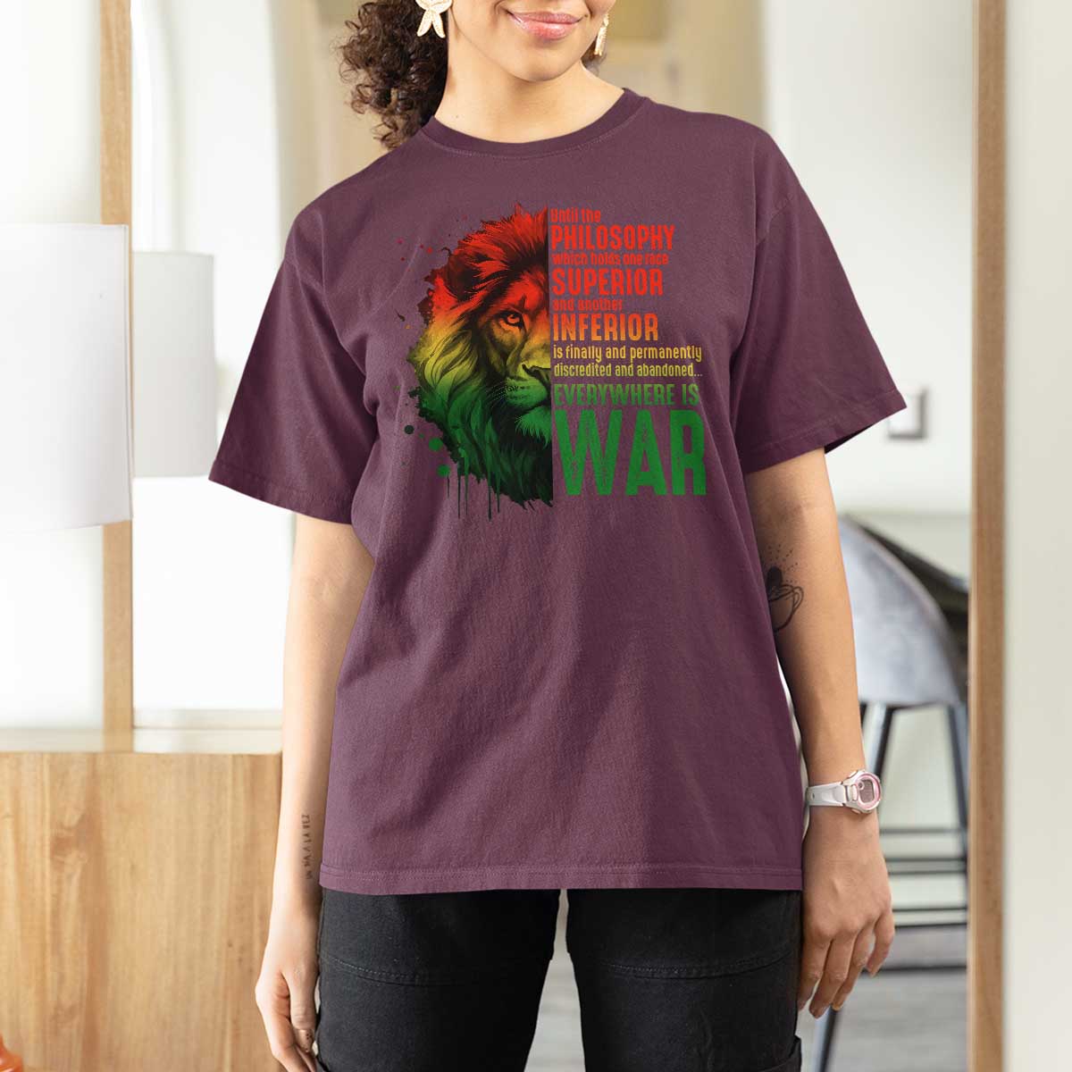 Lion of Judah T Shirt For Women Rasta Haile Selassie War Speech Jah Bless - Wonder Print Shop