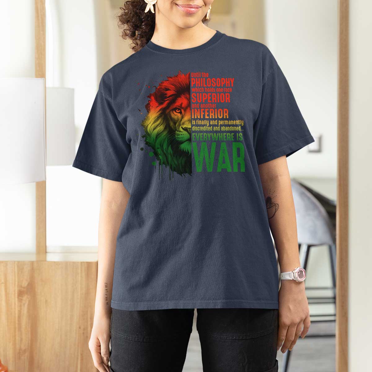 Lion of Judah T Shirt For Women Rasta Haile Selassie War Speech Jah Bless - Wonder Print Shop