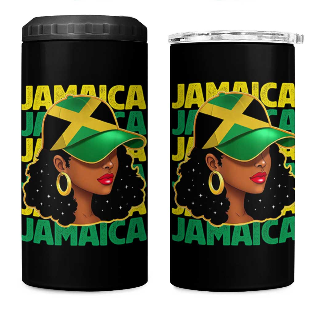 Proud Jamaican Afro Black Woman Jamaica Flag Pride 4 in 1 Can Cooler Tumbler - Wonder Print Shop