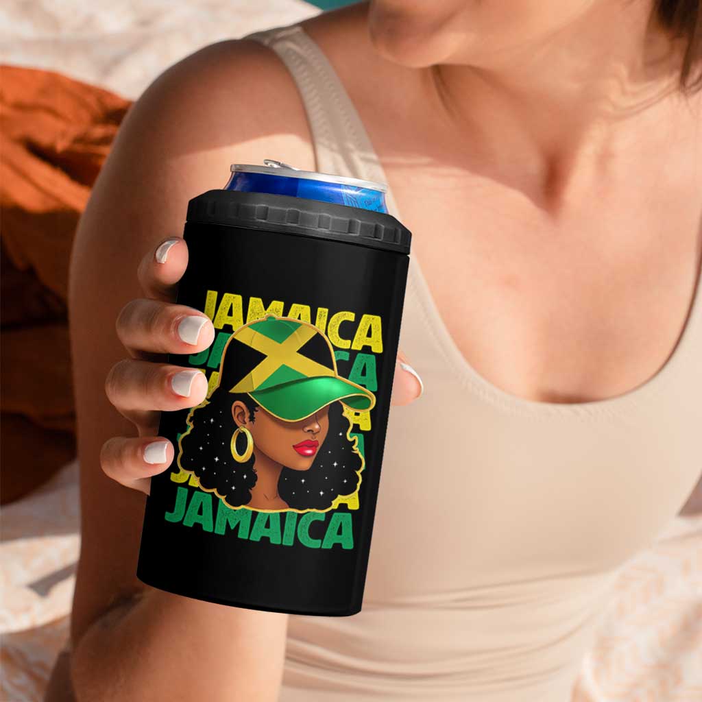 Proud Jamaican Afro Black Woman Jamaica Flag Pride 4 in 1 Can Cooler Tumbler - Wonder Print Shop