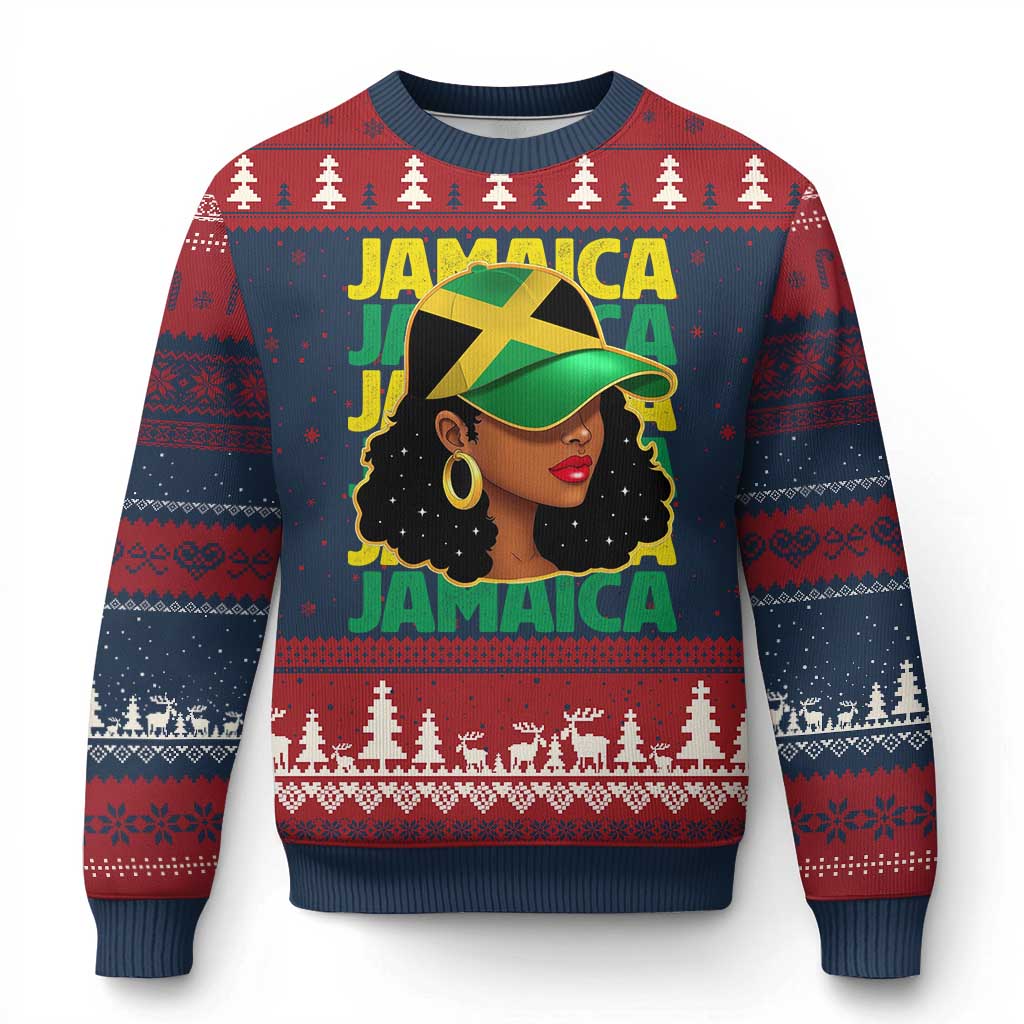 Proud Jamaican Afro Black Woman Jamaica Flag Pride Ugly Christmas Sweater - Wonder Print Shop