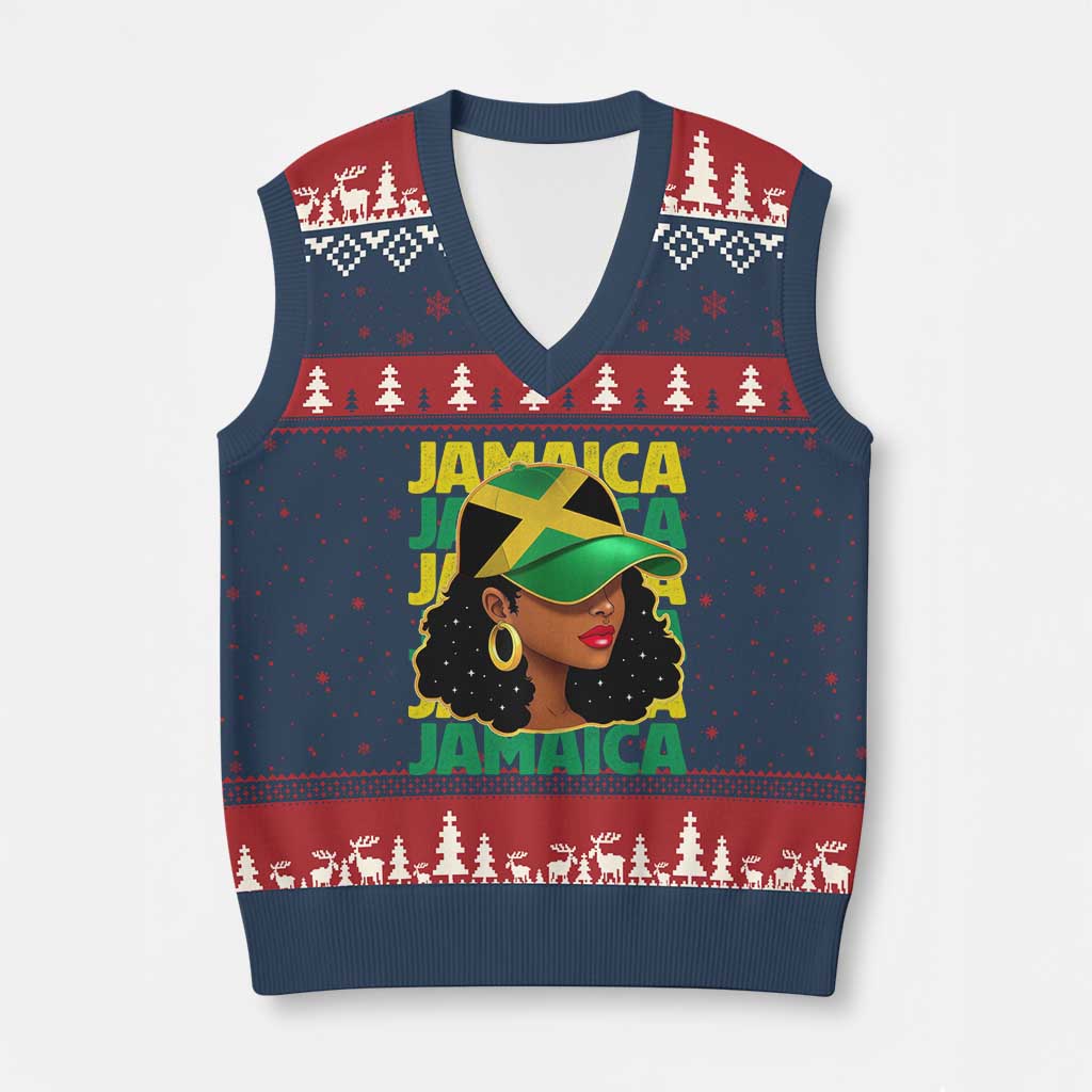 Proud Jamaican Afro Black Woman Jamaica Flag Pride V-Neck Knit Sweater Vest - Wonder Print Shop