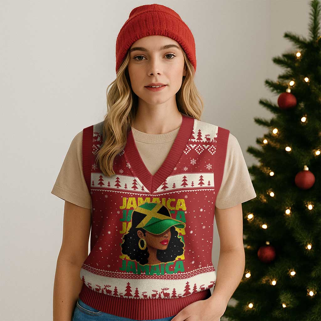 Proud Jamaican Afro Black Woman Jamaica Flag Pride V-Neck Knit Sweater Vest - Wonder Print Shop