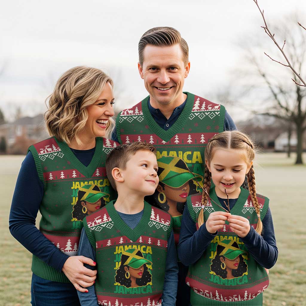 Proud Jamaican Afro Black Woman Jamaica Flag Pride V-Neck Knit Sweater Vest - Wonder Print Shop