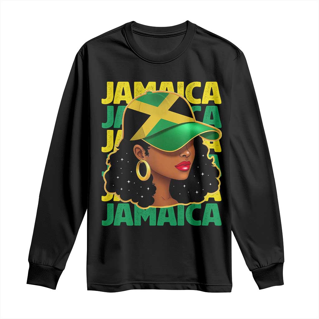 Proud Jamaican Afro Black Woman Jamaica Flag Pride Long Sleeve Shirt - Wonder Print Shop