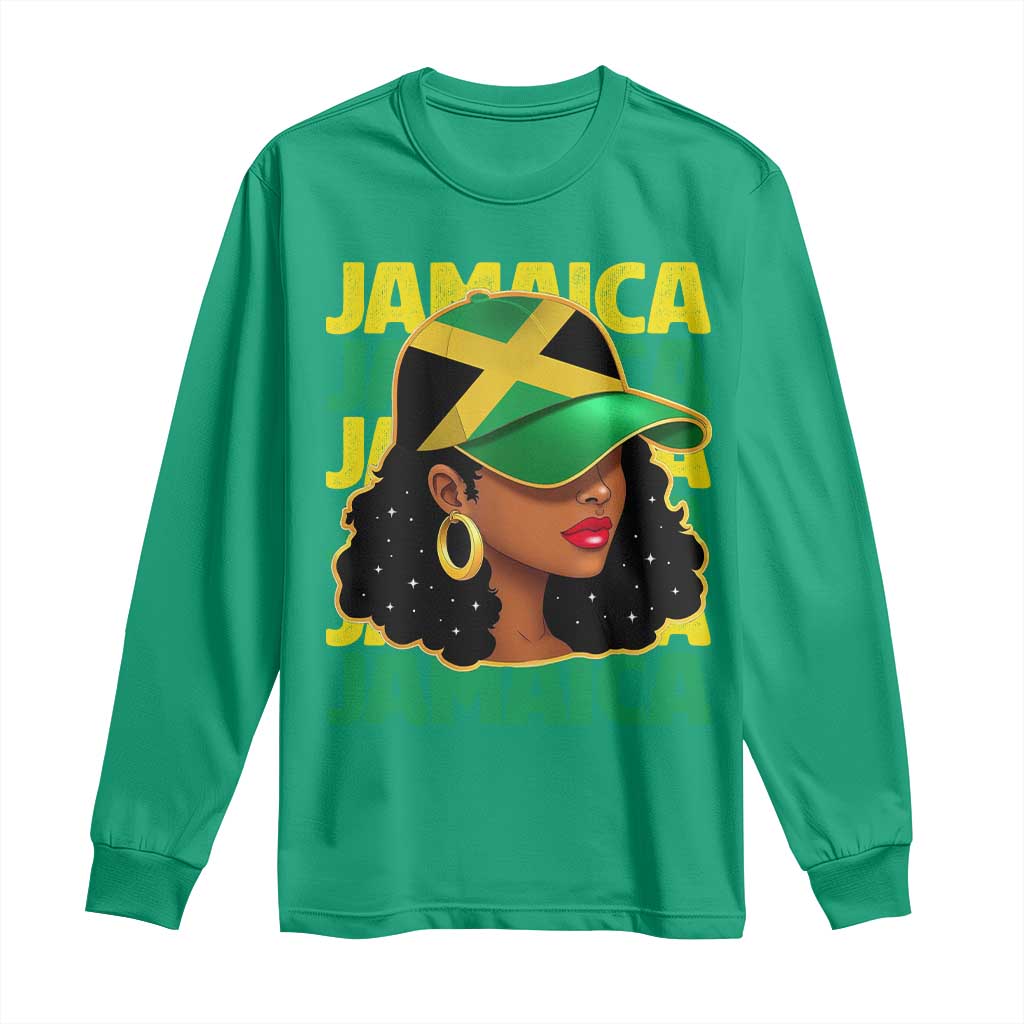 Proud Jamaican Afro Black Woman Jamaica Flag Pride Long Sleeve Shirt - Wonder Print Shop