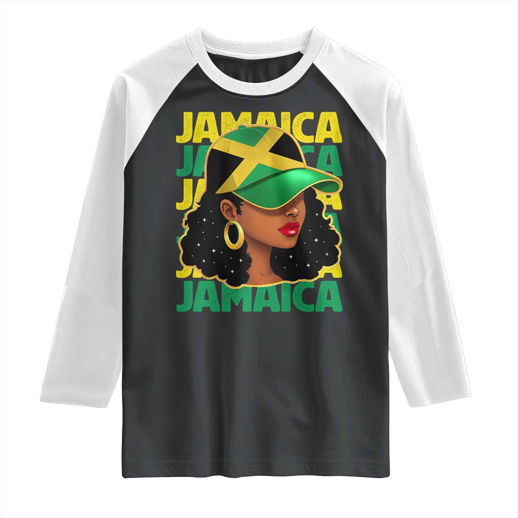 Proud Jamaican Afro Black Woman Jamaica Flag Pride Raglan Shirt - Wonder Print Shop