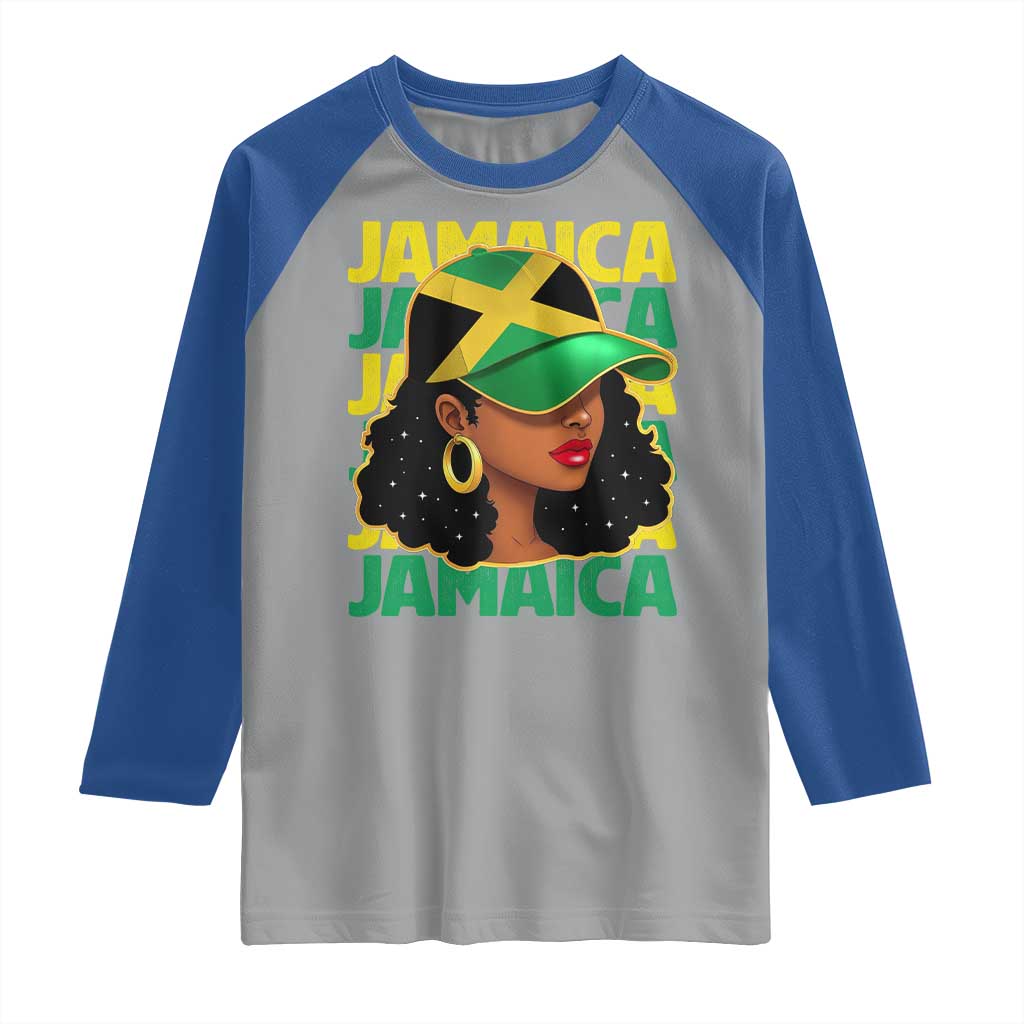 Proud Jamaican Afro Black Woman Jamaica Flag Pride Raglan Shirt - Wonder Print Shop