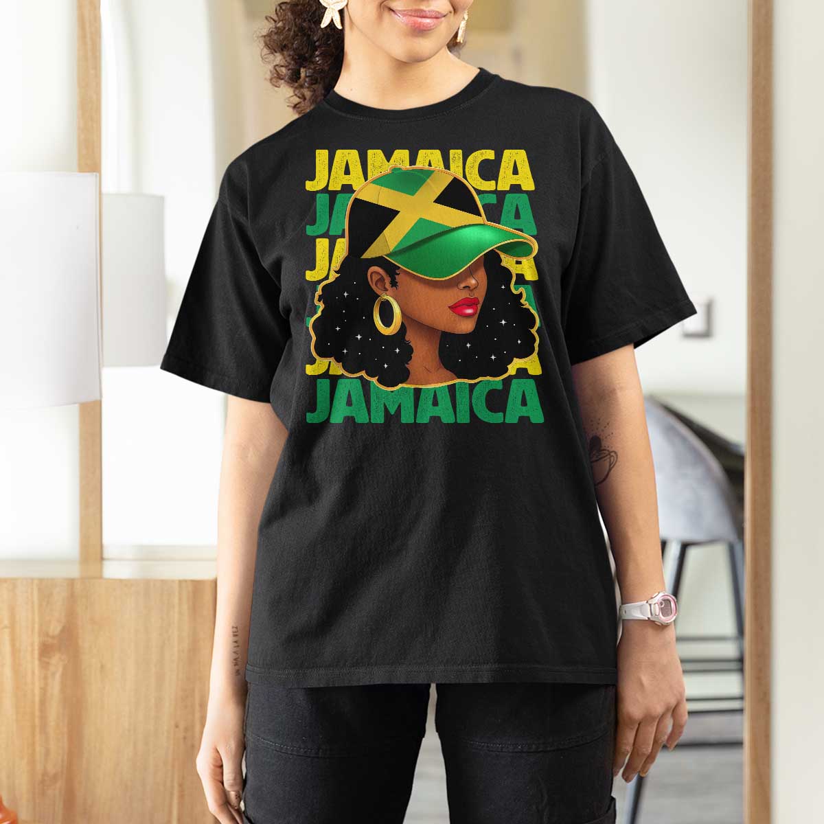 Proud Jamaican Afro Black Woman Jamaica Flag Pride T Shirt For Women - Wonder Print Shop
