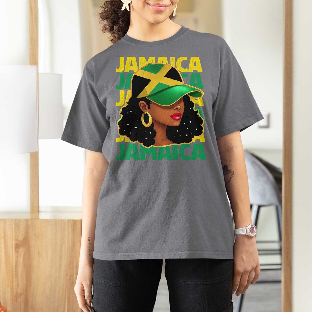 Proud Jamaican Afro Black Woman Jamaica Flag Pride T Shirt For Women - Wonder Print Shop