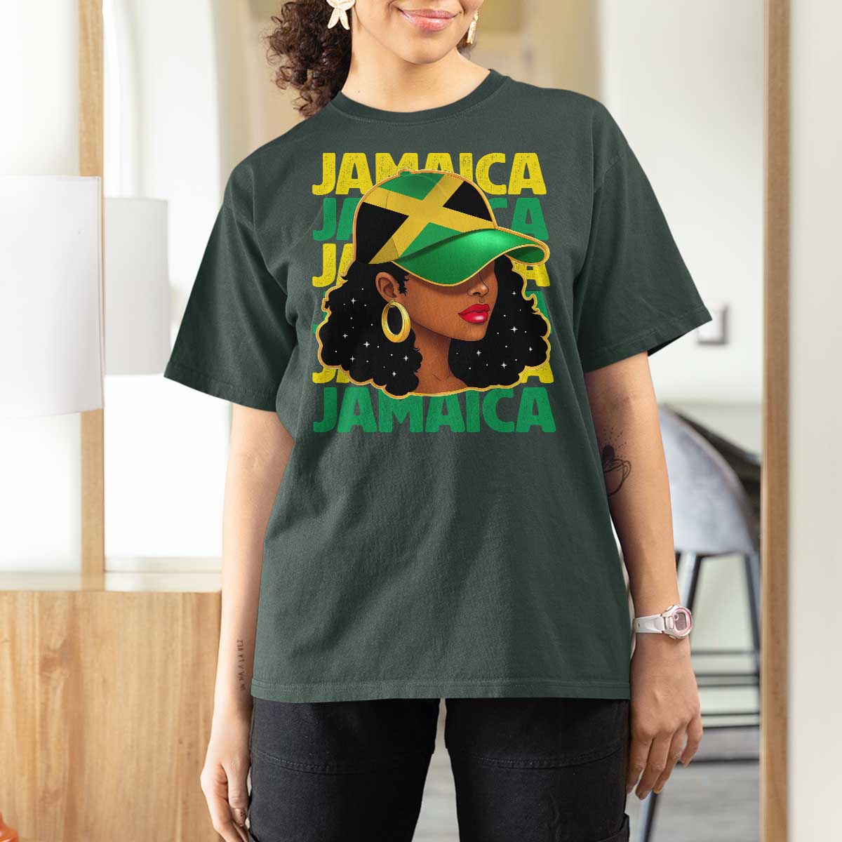Proud Jamaican Afro Black Woman Jamaica Flag Pride T Shirt For Women - Wonder Print Shop