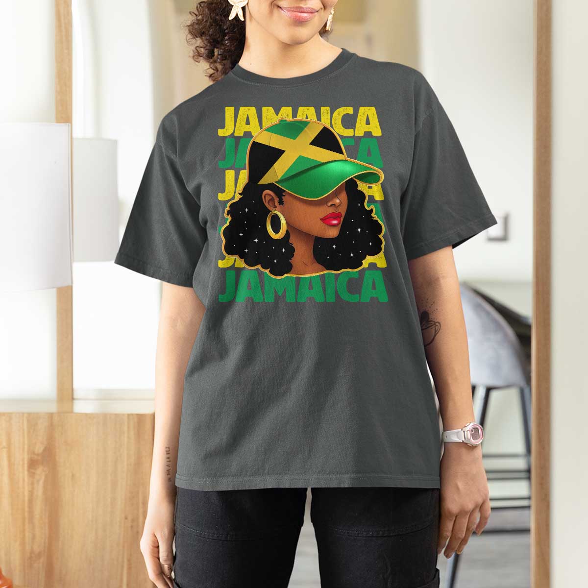 Proud Jamaican Afro Black Woman Jamaica Flag Pride T Shirt For Women - Wonder Print Shop