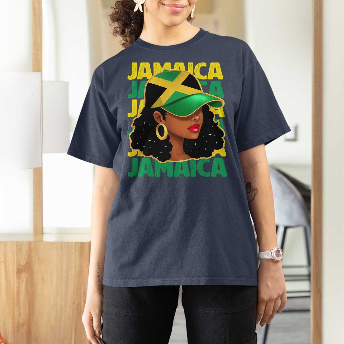 Proud Jamaican Afro Black Woman Jamaica Flag Pride T Shirt For Women - Wonder Print Shop