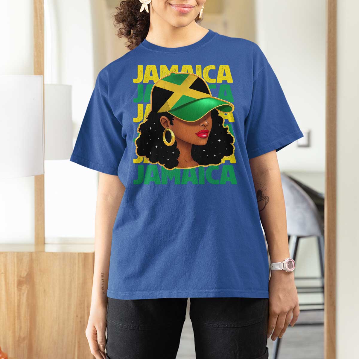 Proud Jamaican Afro Black Woman Jamaica Flag Pride T Shirt For Women - Wonder Print Shop