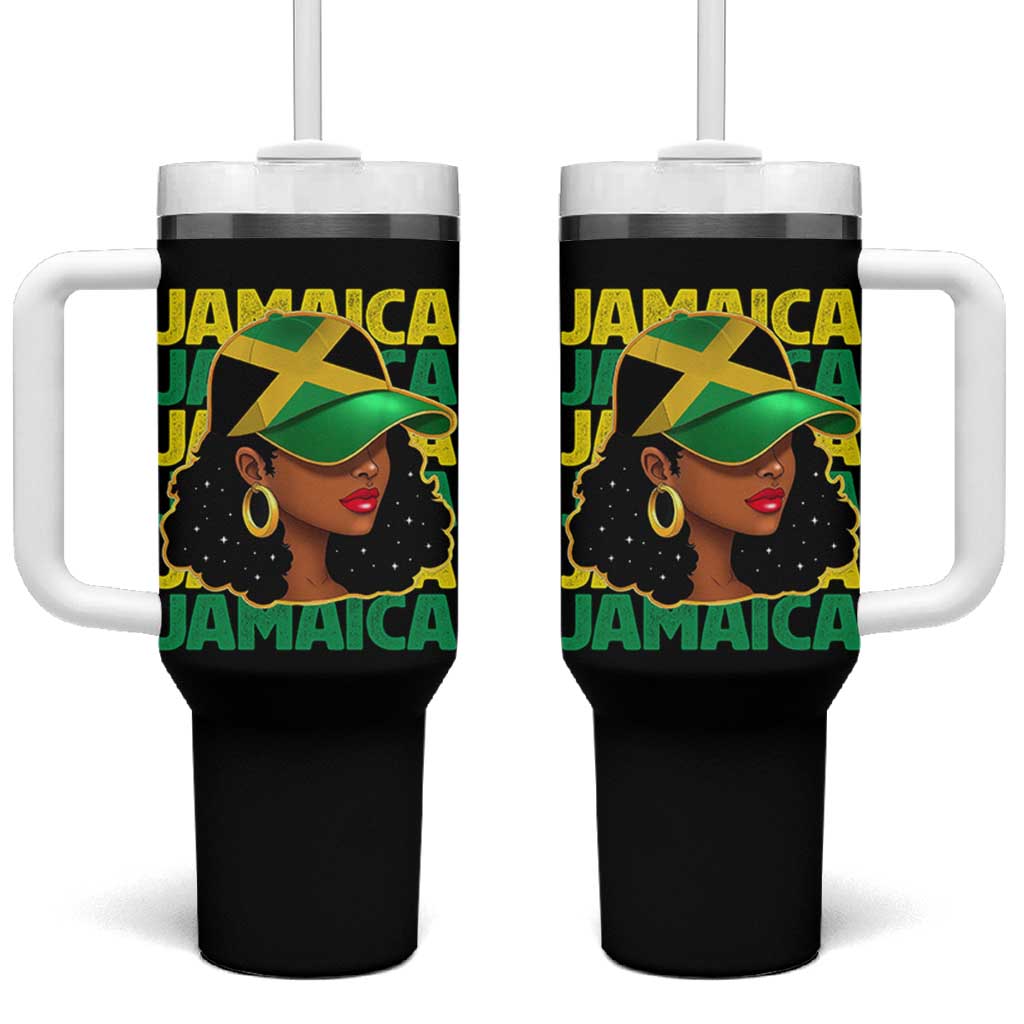 Proud Jamaican Afro Black Woman Jamaica Flag Pride Tumbler With Handle - Wonder Print Shop