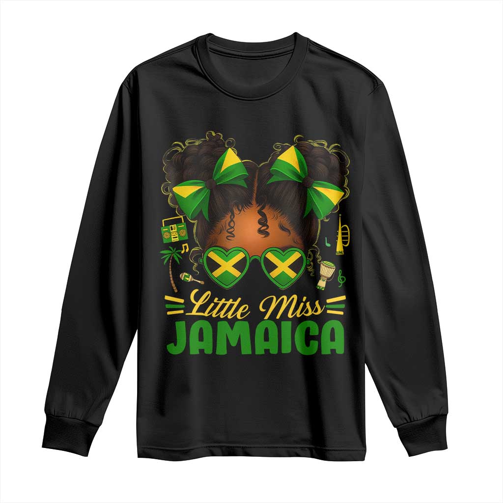 Little Miss Jamaica Long Sleeve Shirt Proud Jamaican Afro Black Girls Jamaica Flag Pride - Wonder Print Shop