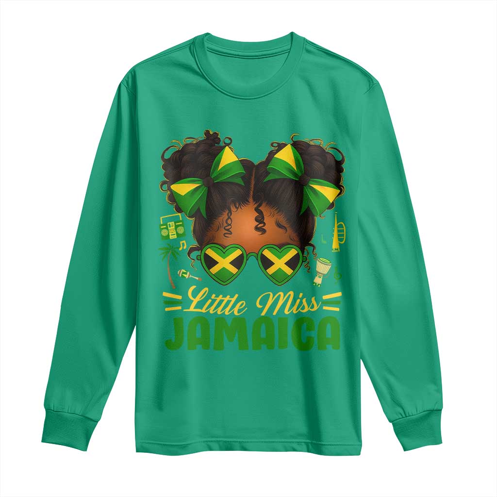 Little Miss Jamaica Long Sleeve Shirt Proud Jamaican Afro Black Girls Jamaica Flag Pride - Wonder Print Shop