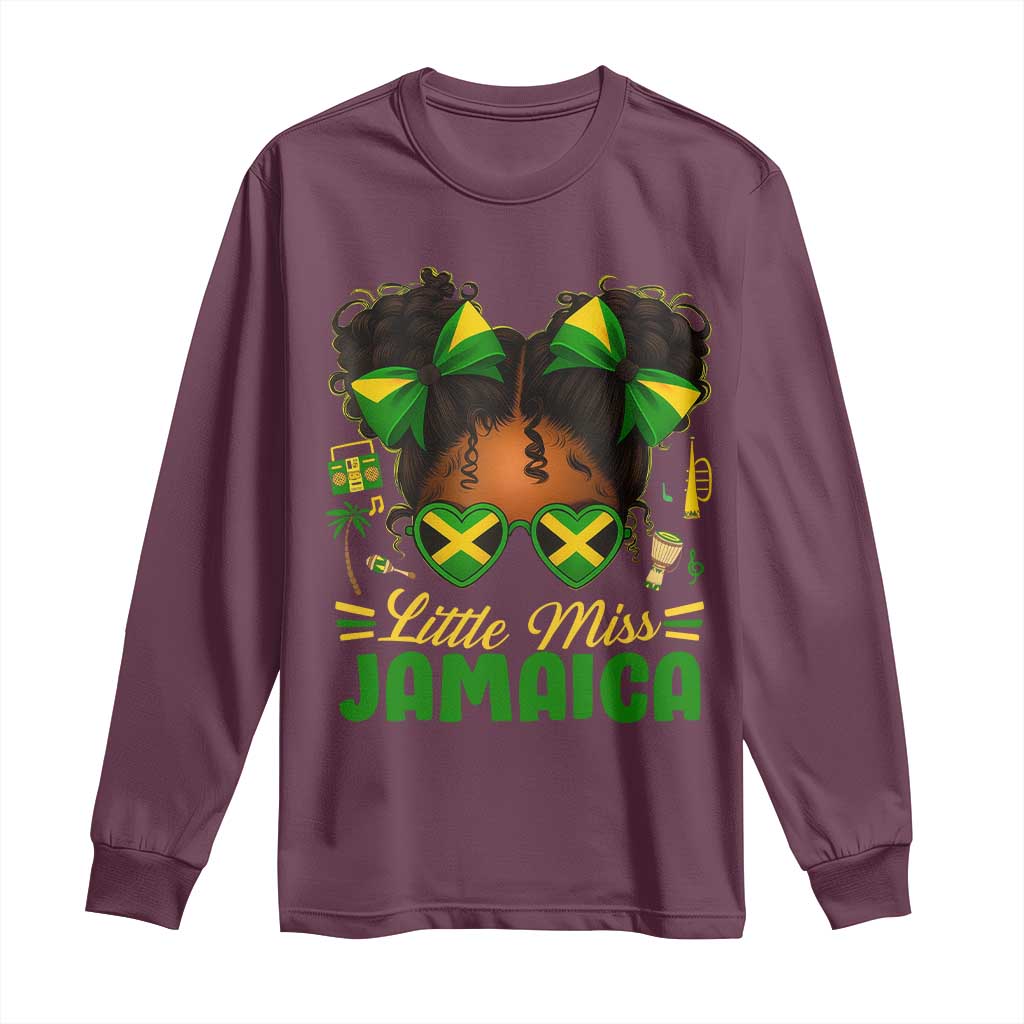 Little Miss Jamaica Long Sleeve Shirt Proud Jamaican Afro Black Girls Jamaica Flag Pride - Wonder Print Shop