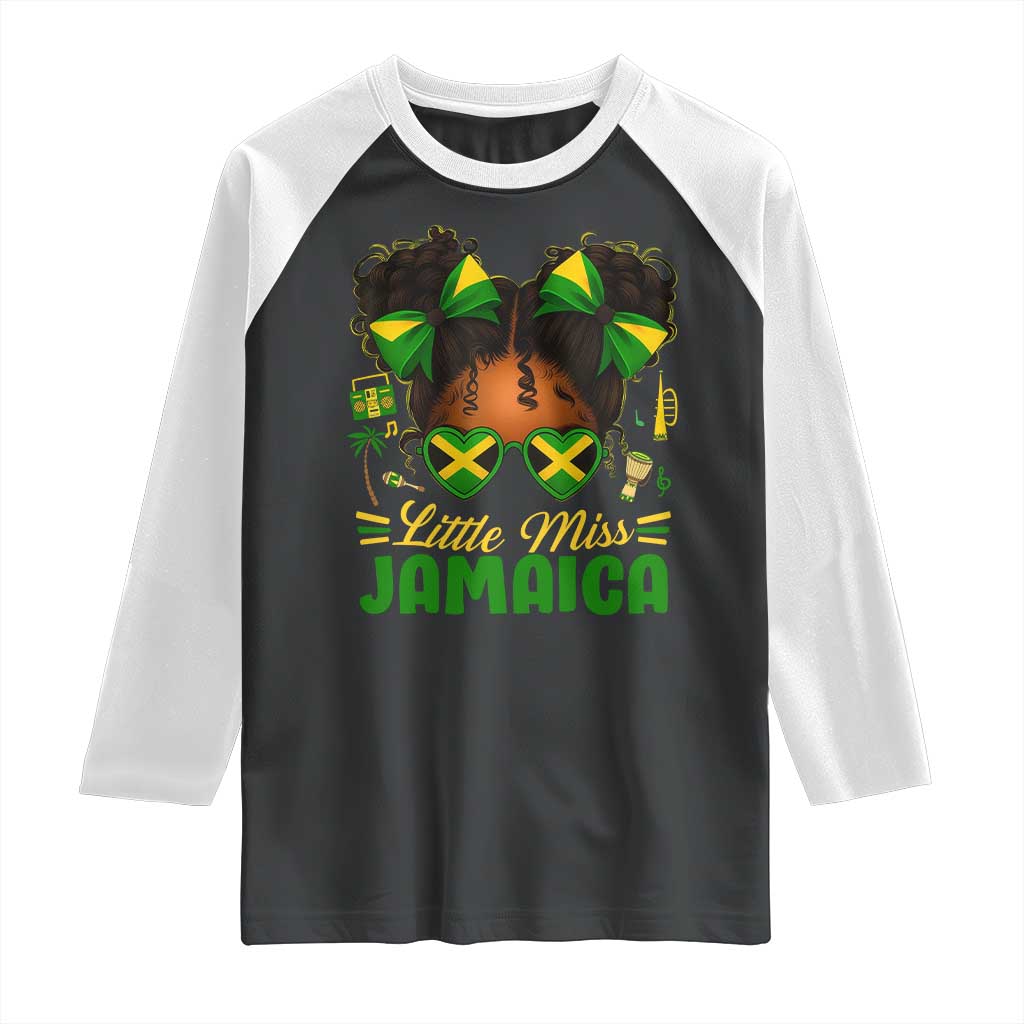 Little Miss Jamaica Raglan Shirt Proud Jamaican Afro Black Girls Jamaica Flag Pride - Wonder Print Shop