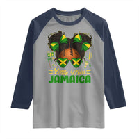 Little Miss Jamaica Raglan Shirt Proud Jamaican Afro Black Girls Jamaica Flag Pride - Wonder Print Shop