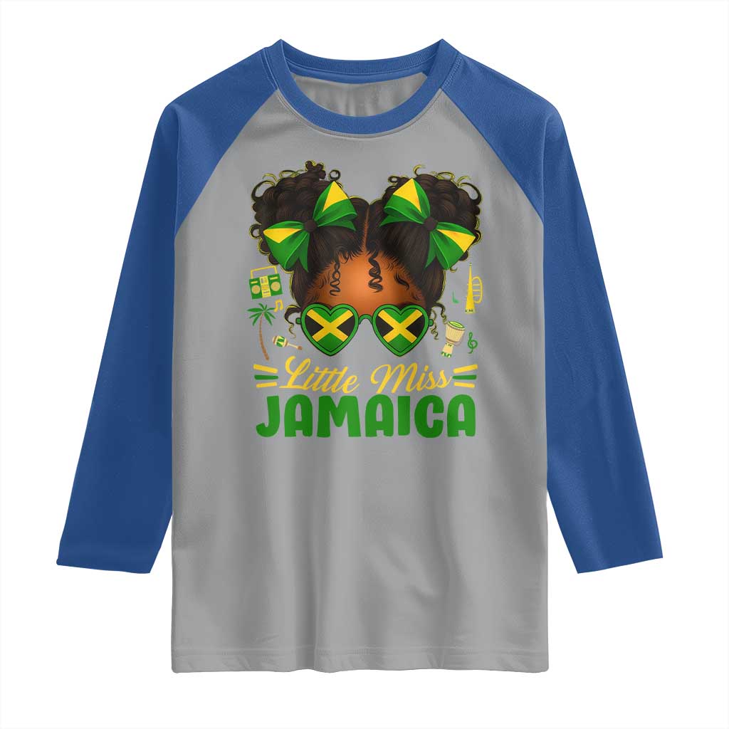 Little Miss Jamaica Raglan Shirt Proud Jamaican Afro Black Girls Jamaica Flag Pride - Wonder Print Shop