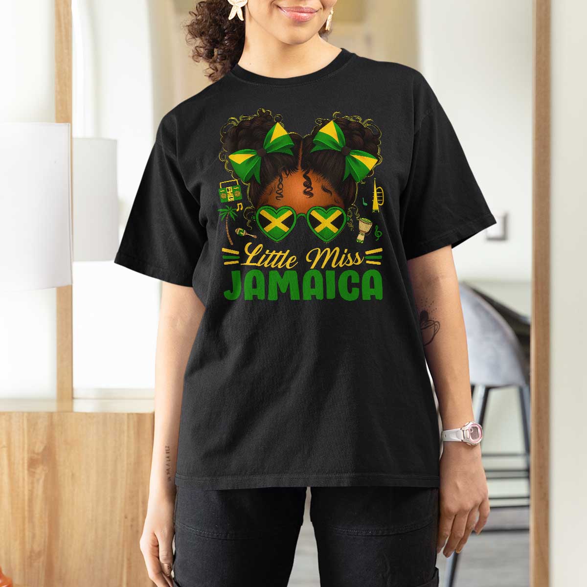 Little Miss Jamaica T Shirt For Women Proud Jamaican Afro Black Girls Jamaica Flag Pride - Wonder Print Shop