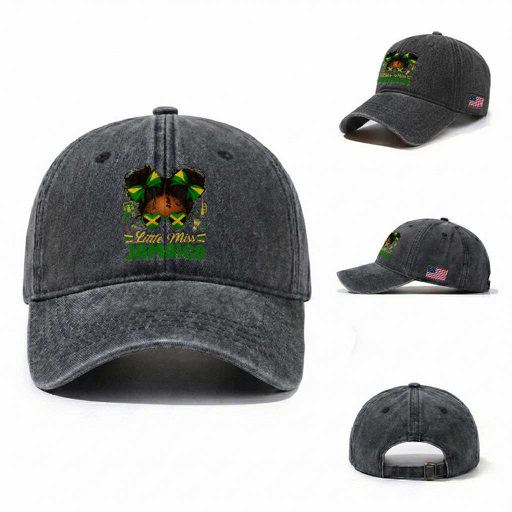 Little Miss Jamaica Washed Cotton Baseball Cap Proud Jamaican Afro Black Girls Jamaica Flag Pride