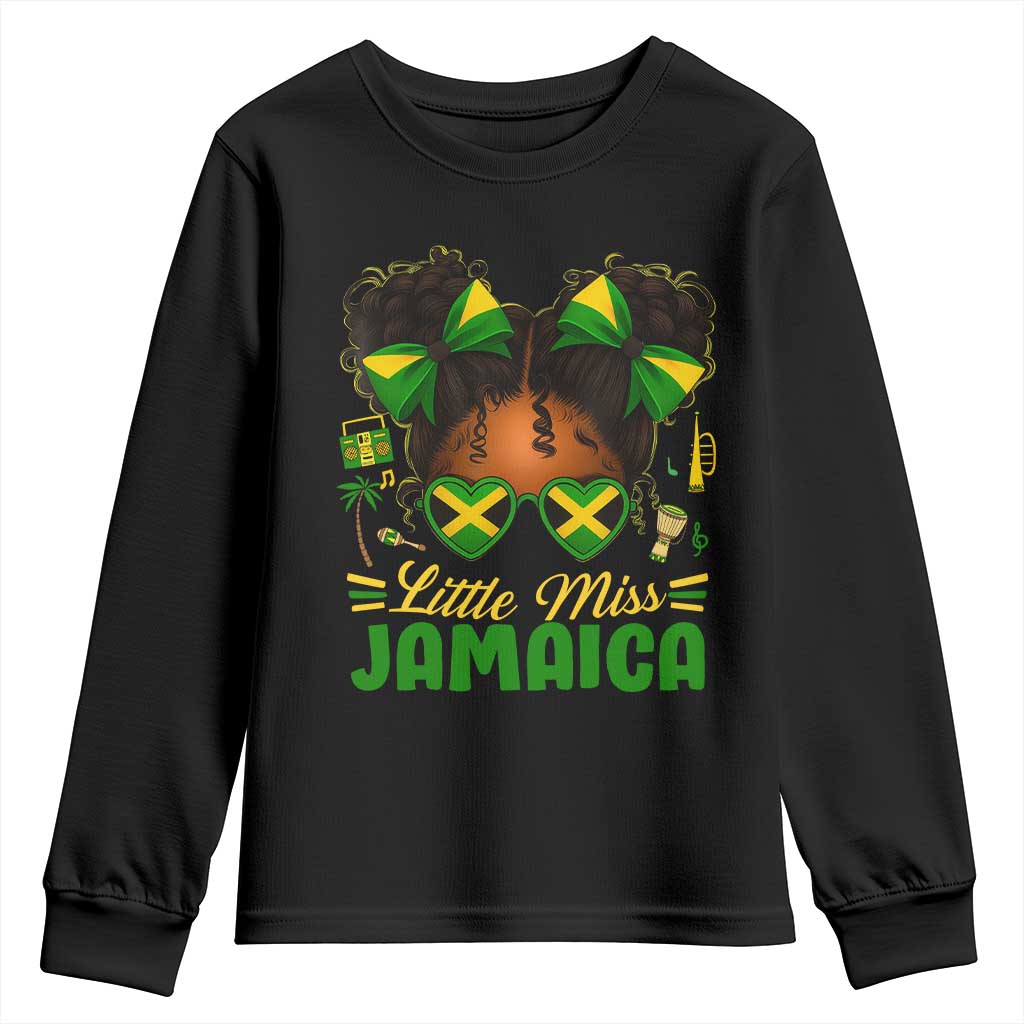 Little Miss Jamaica Youth Sweatshirt Proud Jamaican Afro Black Girls Jamaica Flag Pride - Wonder Print Shop