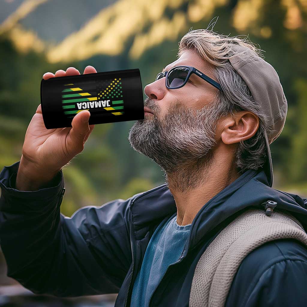 Jamaican American Flag 4 in 1 Can Cooler Tumbler Distressed Jamaica America Usa Flag - Wonder Print Shop