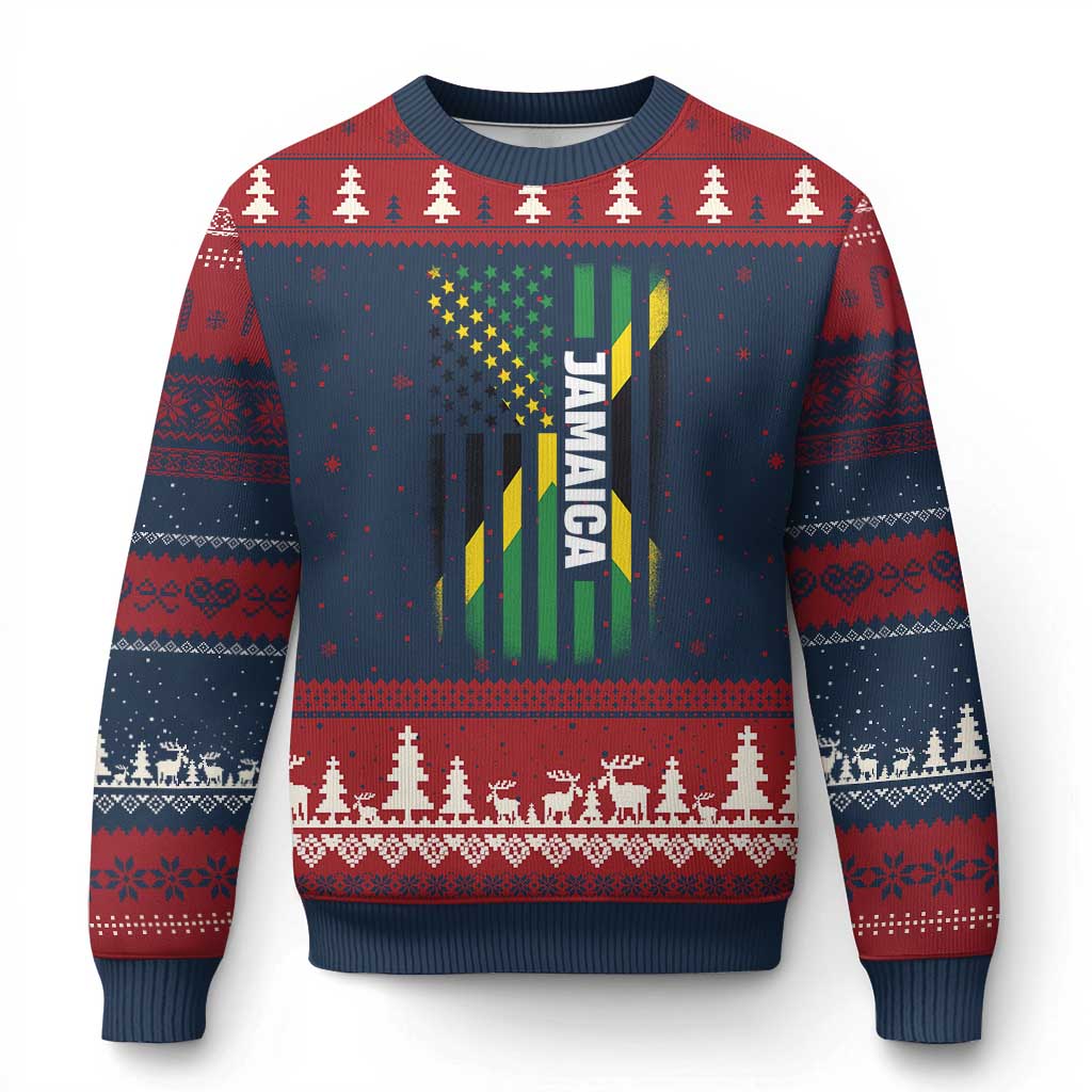 Jamaican American Flag Ugly Christmas Sweater Distressed Jamaica America Usa Flag - Wonder Print Shop