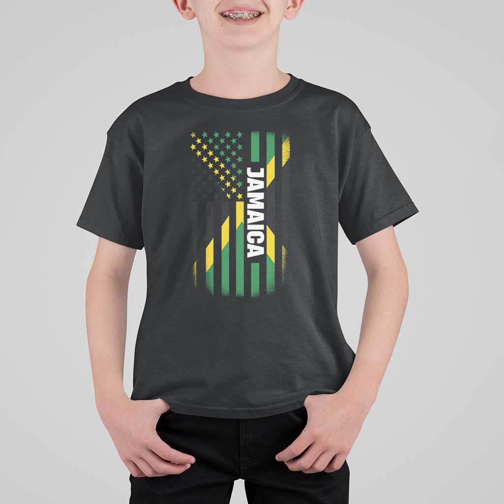 Jamaican American Flag T Shirt For Kid Distressed Jamaica America Usa Flag - Wonder Print Shop