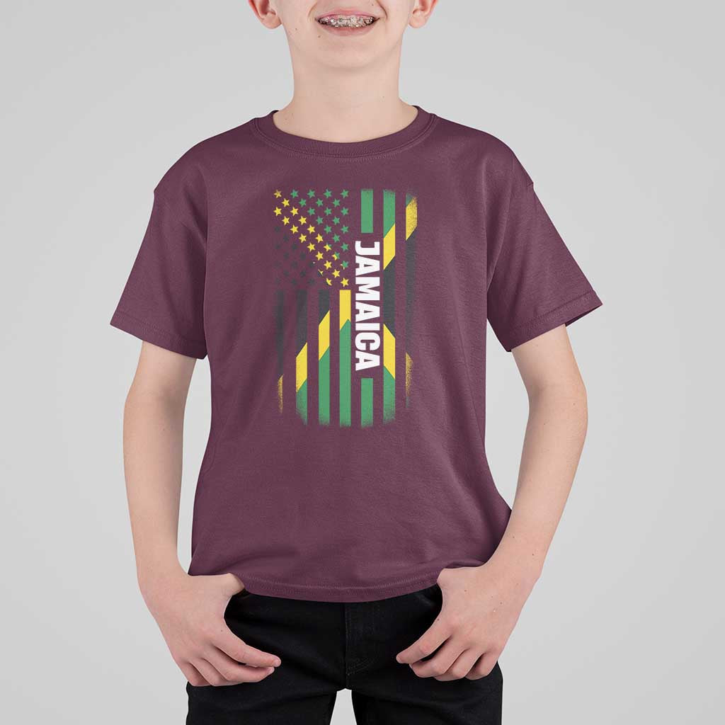 Jamaican American Flag T Shirt For Kid Distressed Jamaica America Usa Flag - Wonder Print Shop