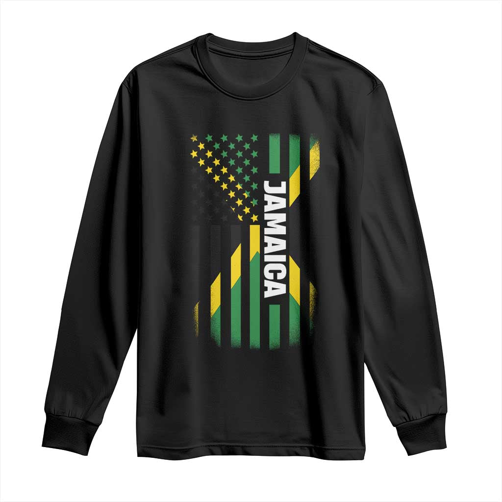 Jamaican American Flag Long Sleeve Shirt Distressed Jamaica America Usa Flag - Wonder Print Shop