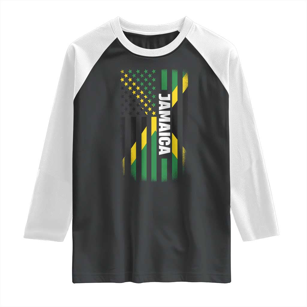 Jamaican American Flag Raglan Shirt Distressed Jamaica America Usa Flag - Wonder Print Shop