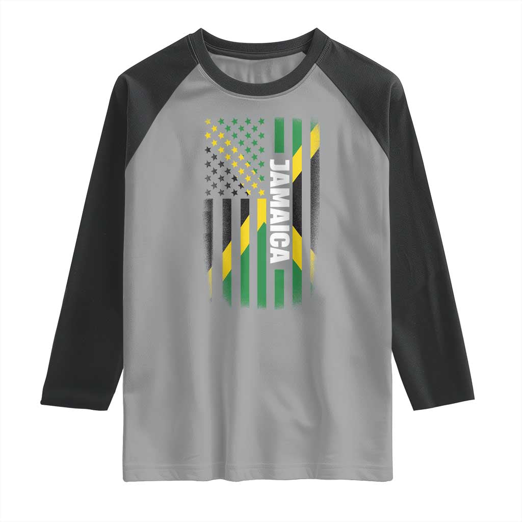 Jamaican American Flag Raglan Shirt Distressed Jamaica America Usa Flag - Wonder Print Shop