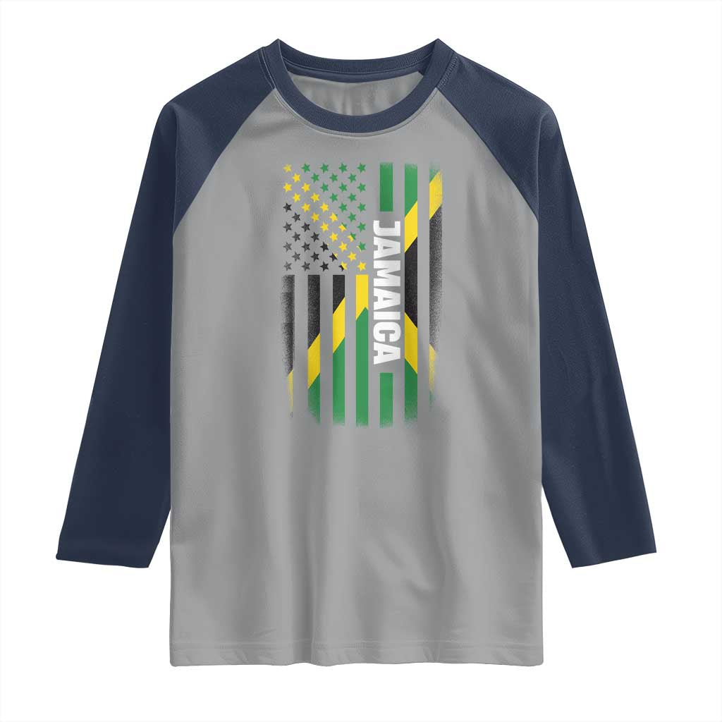 Jamaican American Flag Raglan Shirt Distressed Jamaica America Usa Flag - Wonder Print Shop