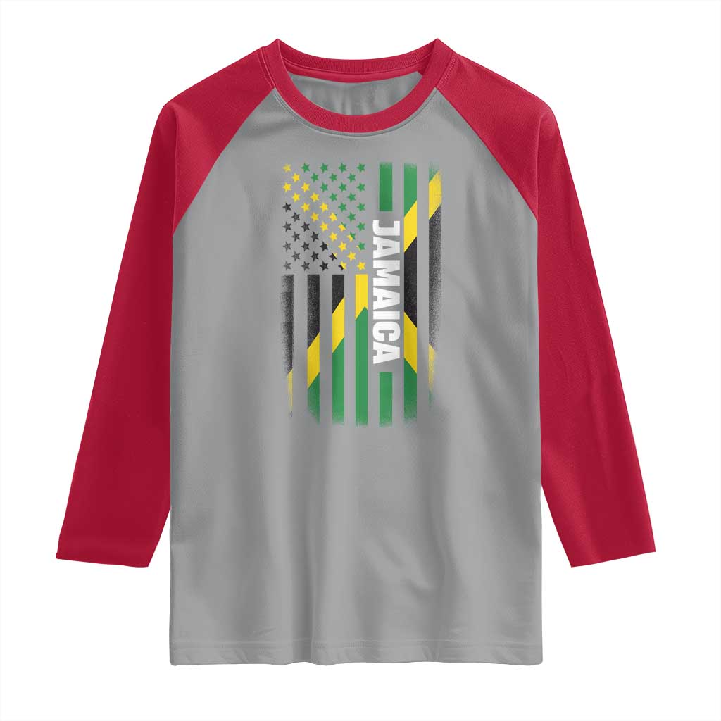 Jamaican American Flag Raglan Shirt Distressed Jamaica America Usa Flag - Wonder Print Shop