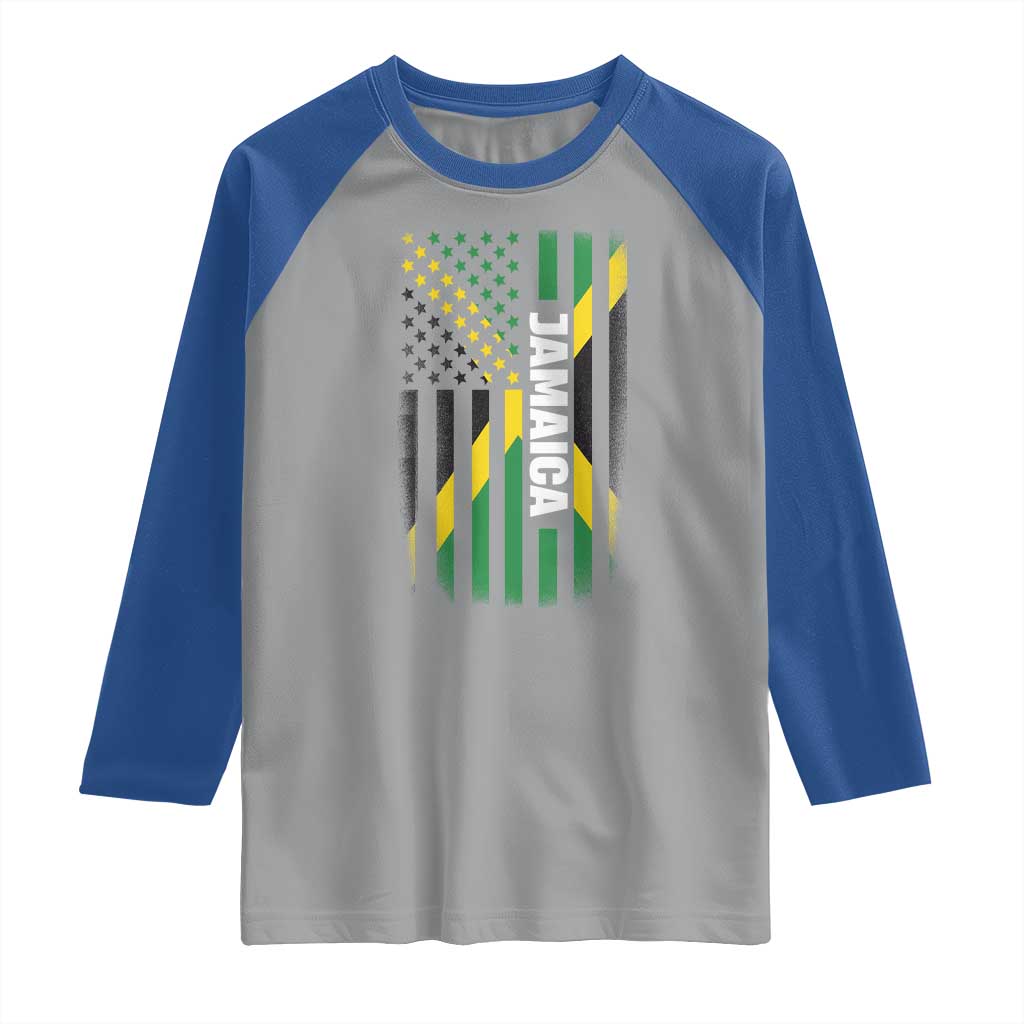 Jamaican American Flag Raglan Shirt Distressed Jamaica America Usa Flag - Wonder Print Shop