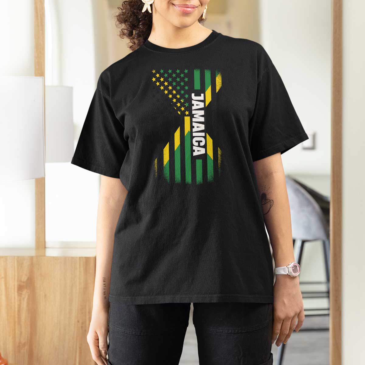 Jamaican American Flag T Shirt For Women Distressed Jamaica America Usa Flag - Wonder Print Shop