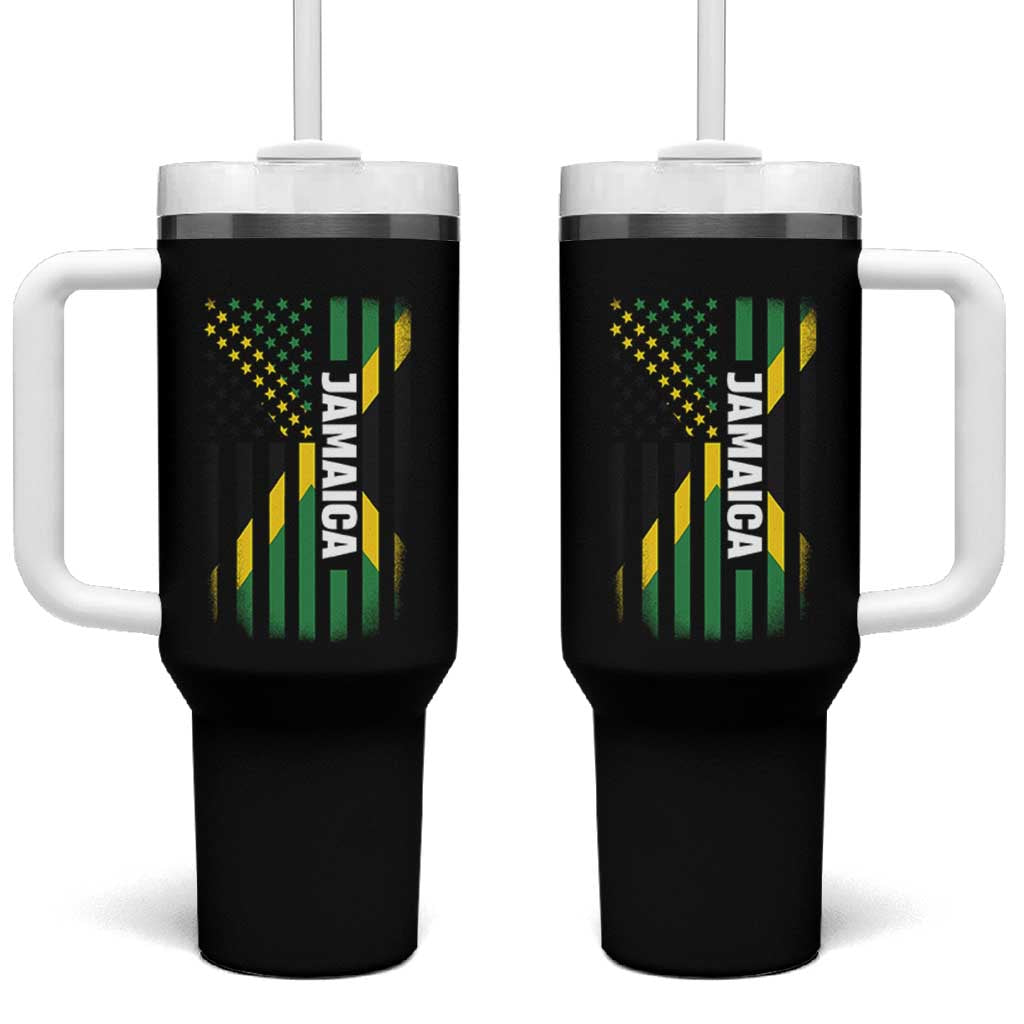 Jamaican American Flag Tumbler With Handle Distressed Jamaica America Usa Flag - Wonder Print Shop
