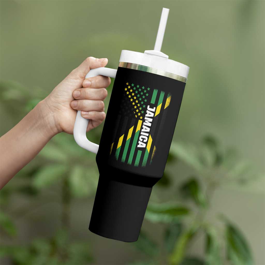 Jamaican American Flag Tumbler With Handle Distressed Jamaica America Usa Flag - Wonder Print Shop