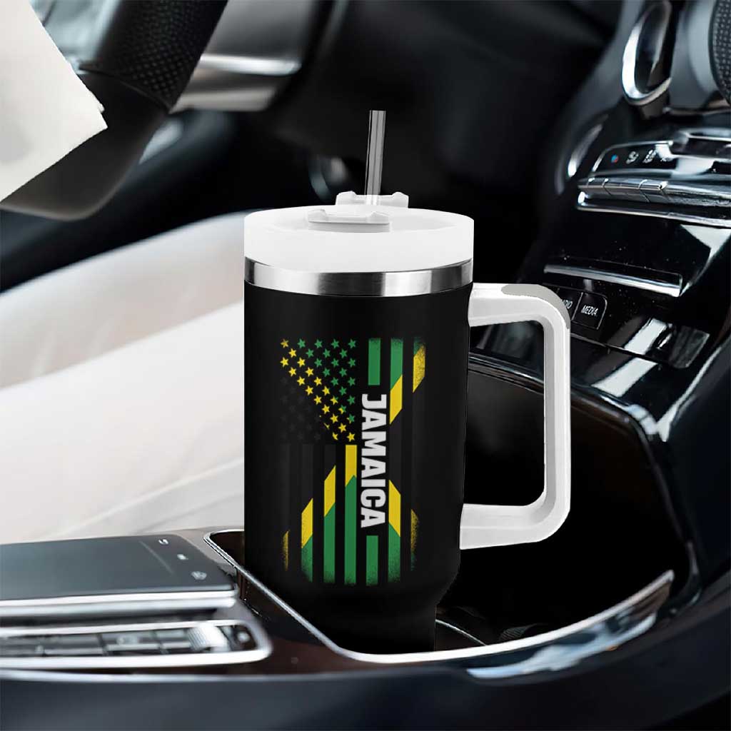 Jamaican American Flag Tumbler With Handle Distressed Jamaica America Usa Flag - Wonder Print Shop