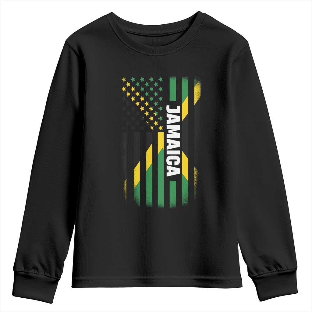 Jamaican American Flag Youth Sweatshirt Distressed Jamaica America Usa Flag - Wonder Print Shop