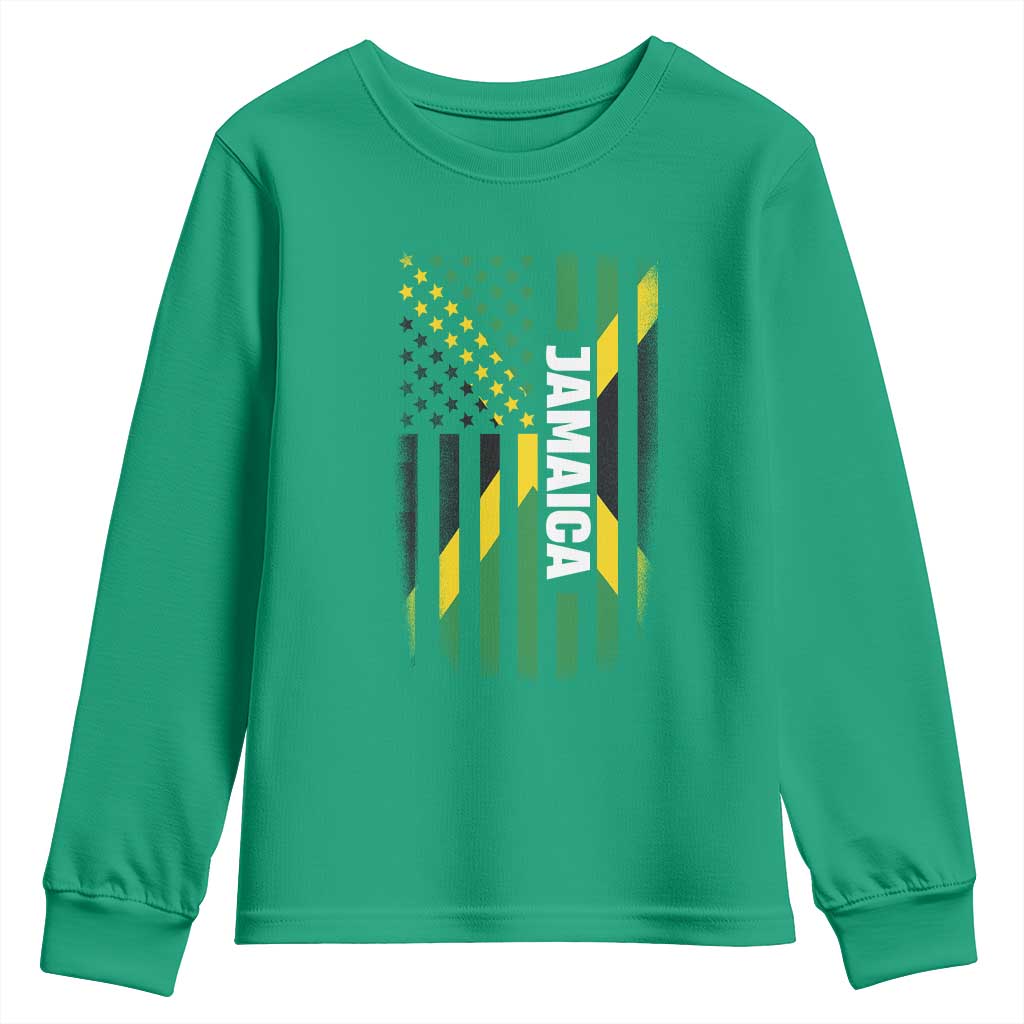Jamaican American Flag Youth Sweatshirt Distressed Jamaica America Usa Flag - Wonder Print Shop