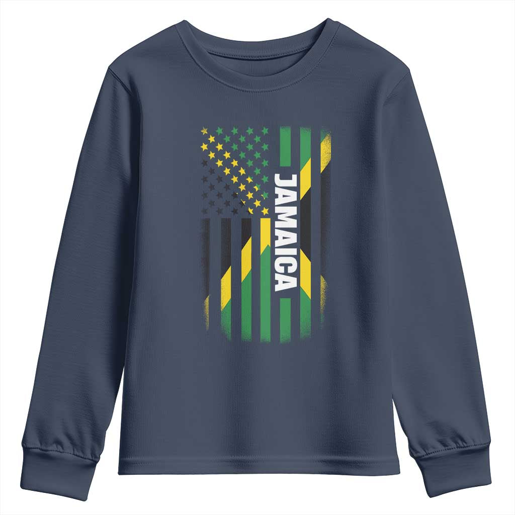 Jamaican American Flag Youth Sweatshirt Distressed Jamaica America Usa Flag - Wonder Print Shop