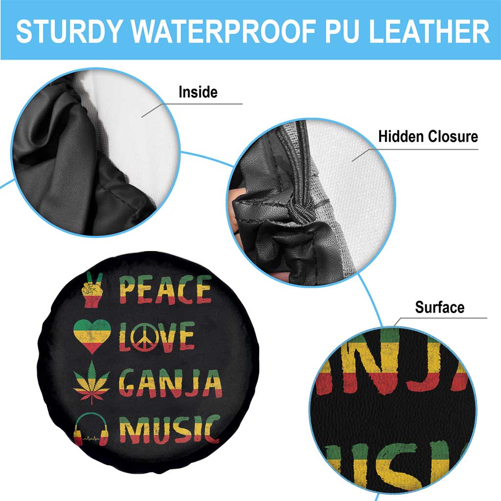 Rasta Weed Spare Tire Cover Peace Love Ganja Marijuana Cannabis Reggae Music - Wonder Print Shop