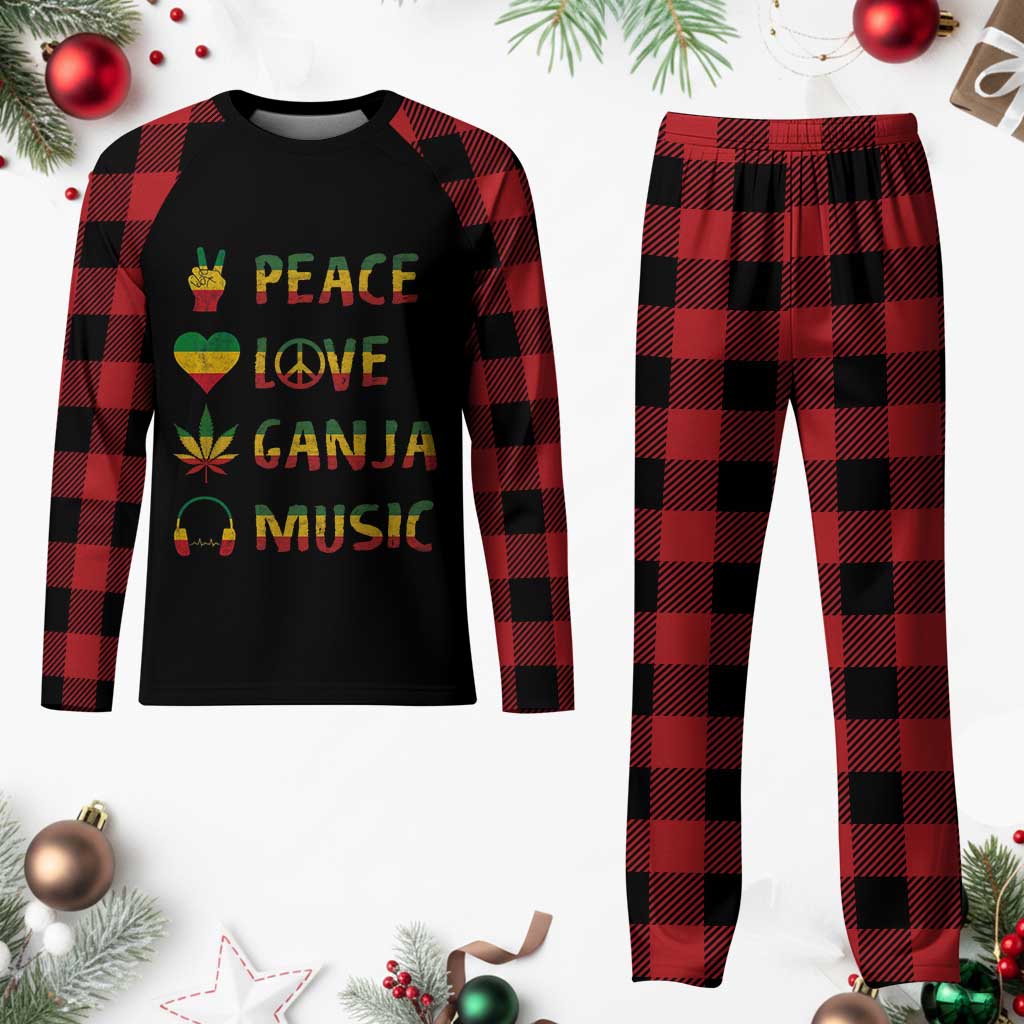 Rasta Weed Plaid Pajama Set Peace Love Ganja Marijuana Cannabis Reggae Music - Wonder Print Shop